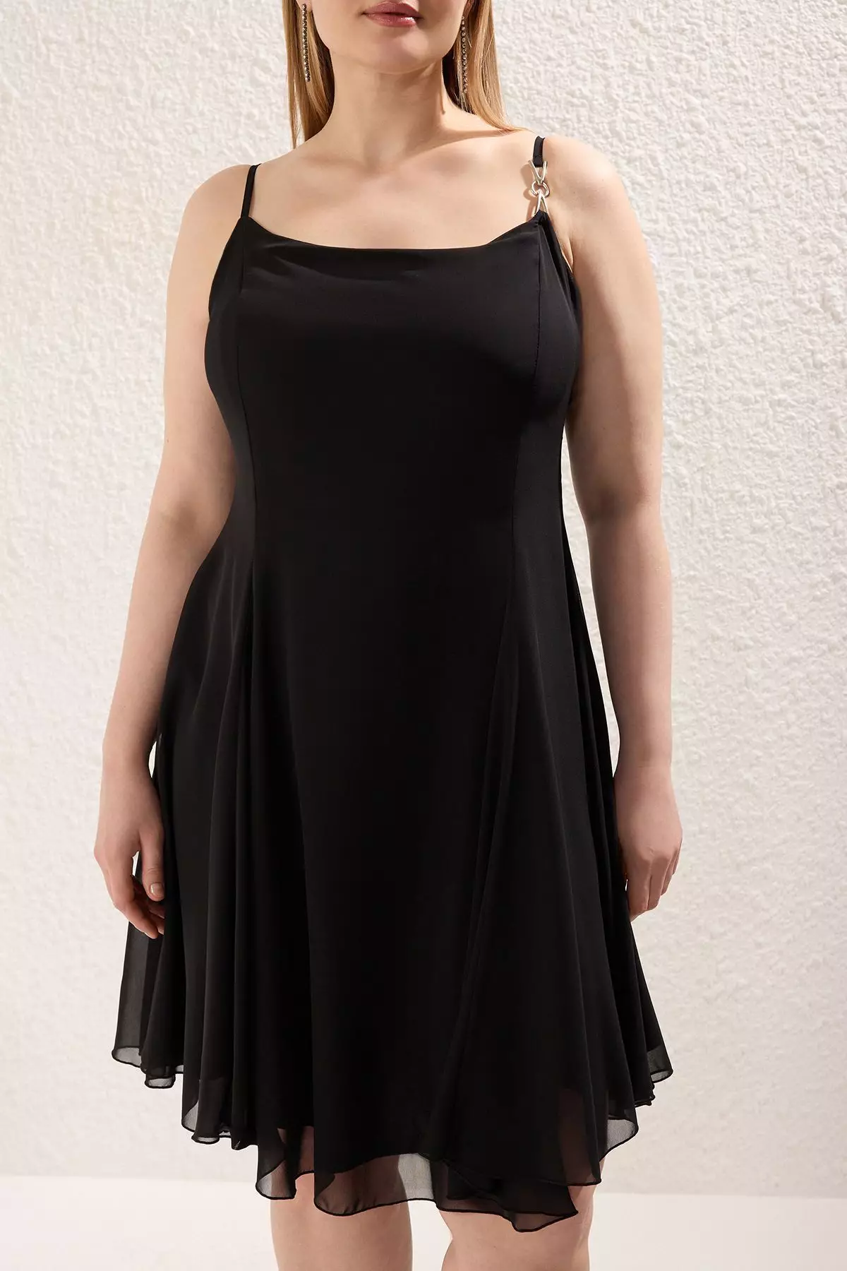 Chiffon Accessory Strap Mini Woven Plus Size Dress