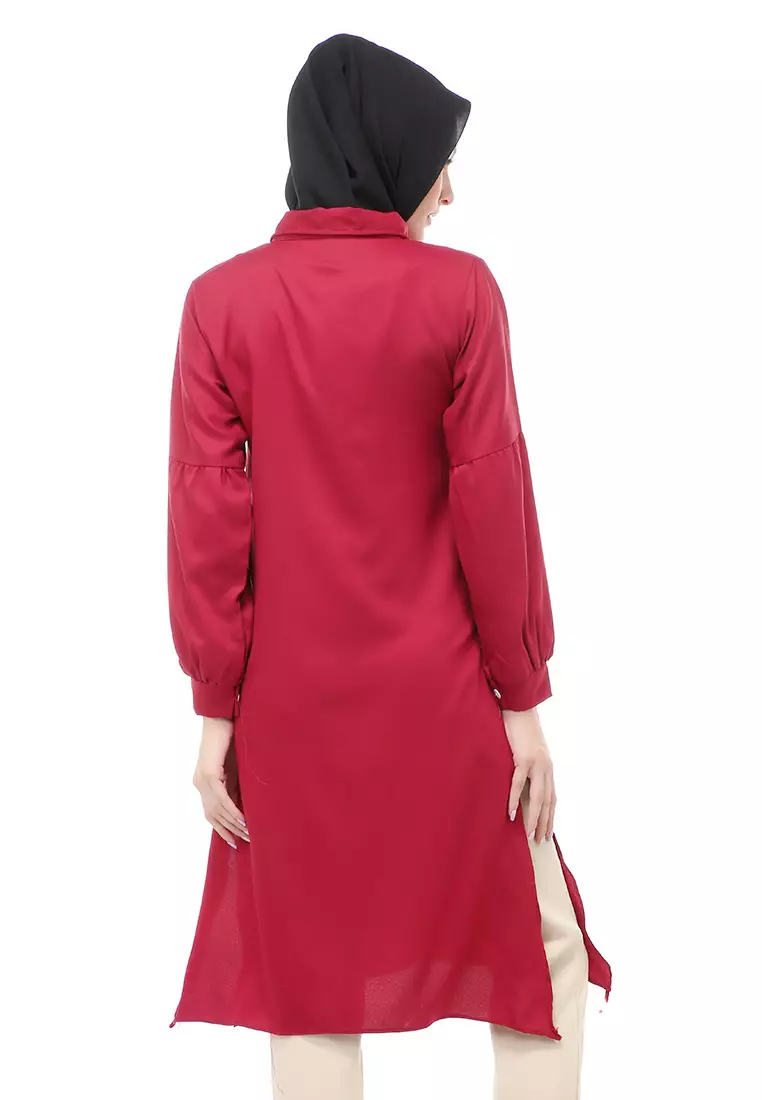 Vania Tunik Polos Muslimah Atasan Wanita Long Sleeve Regular Fit - Maroon