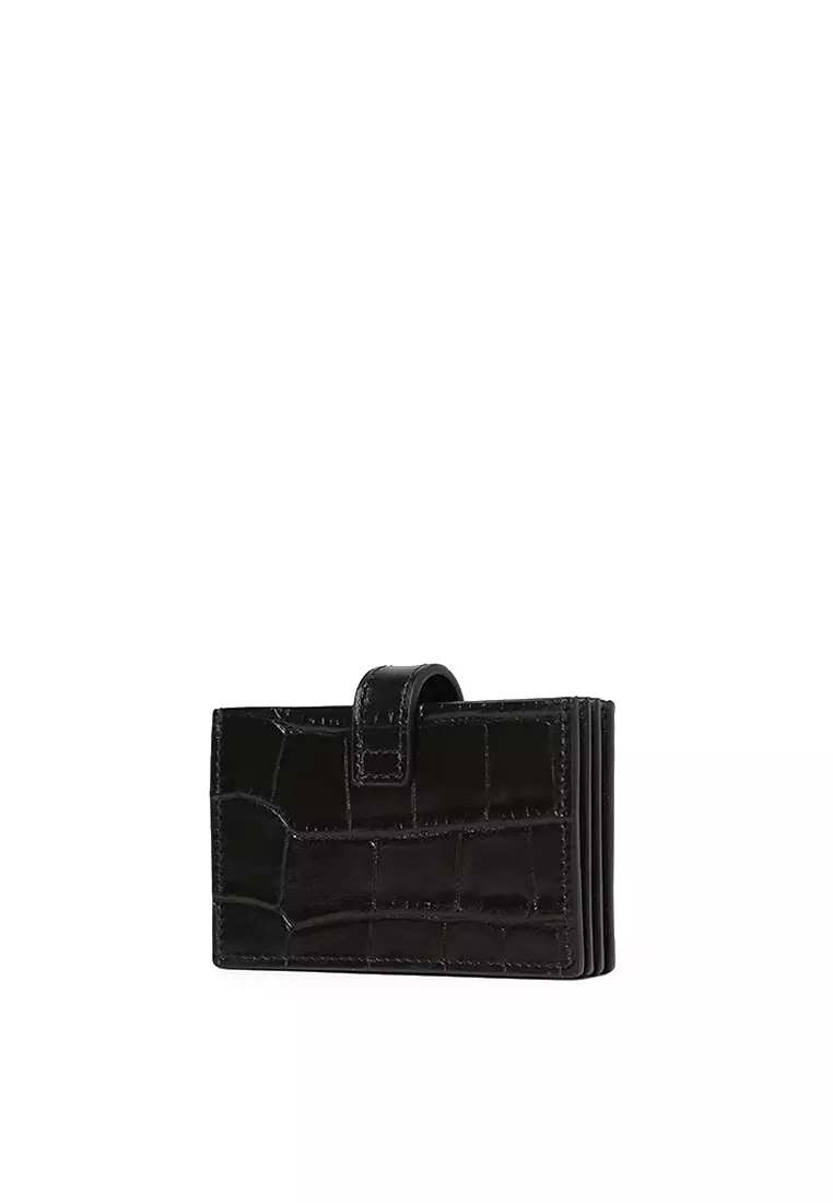 Multiple Card Holder - Croc-Embossed Black