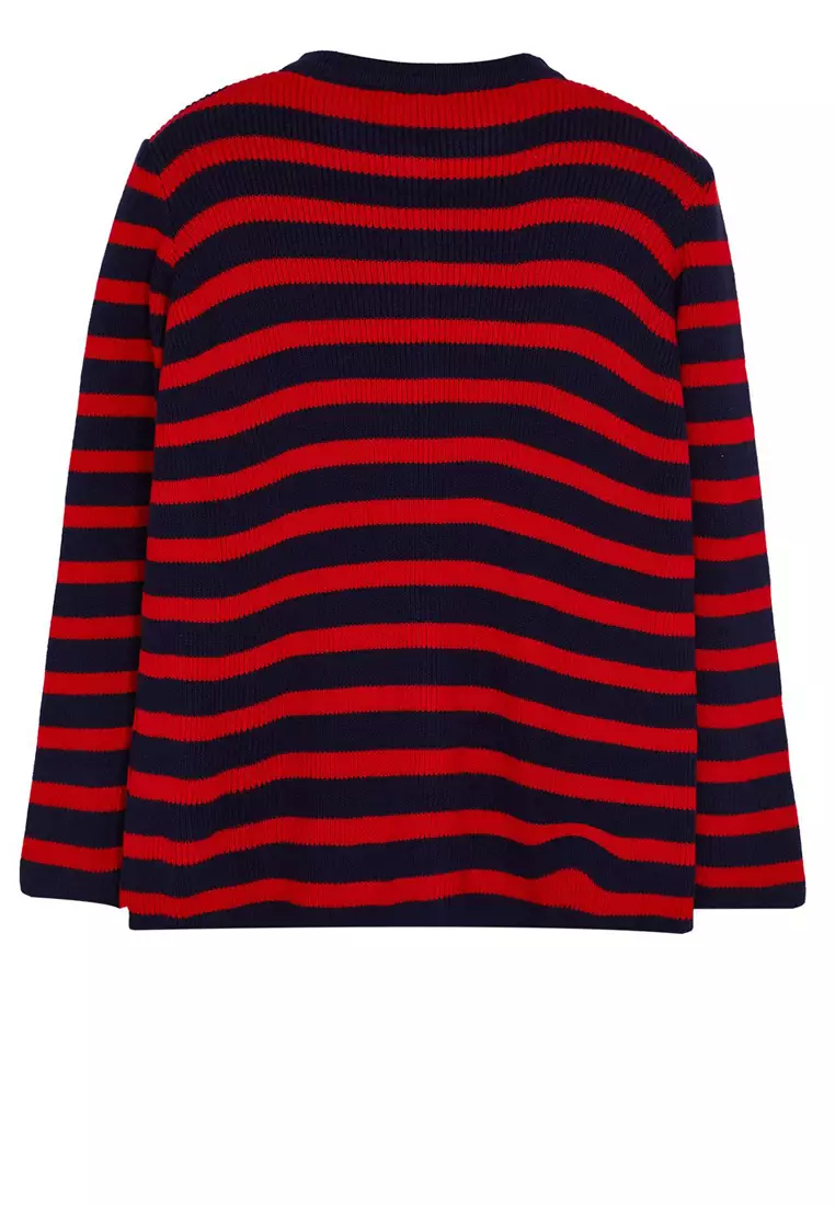 Navy Blue-Red Striped Jacket-Look Knitwear Cardigan Tbbaw24Av00011
