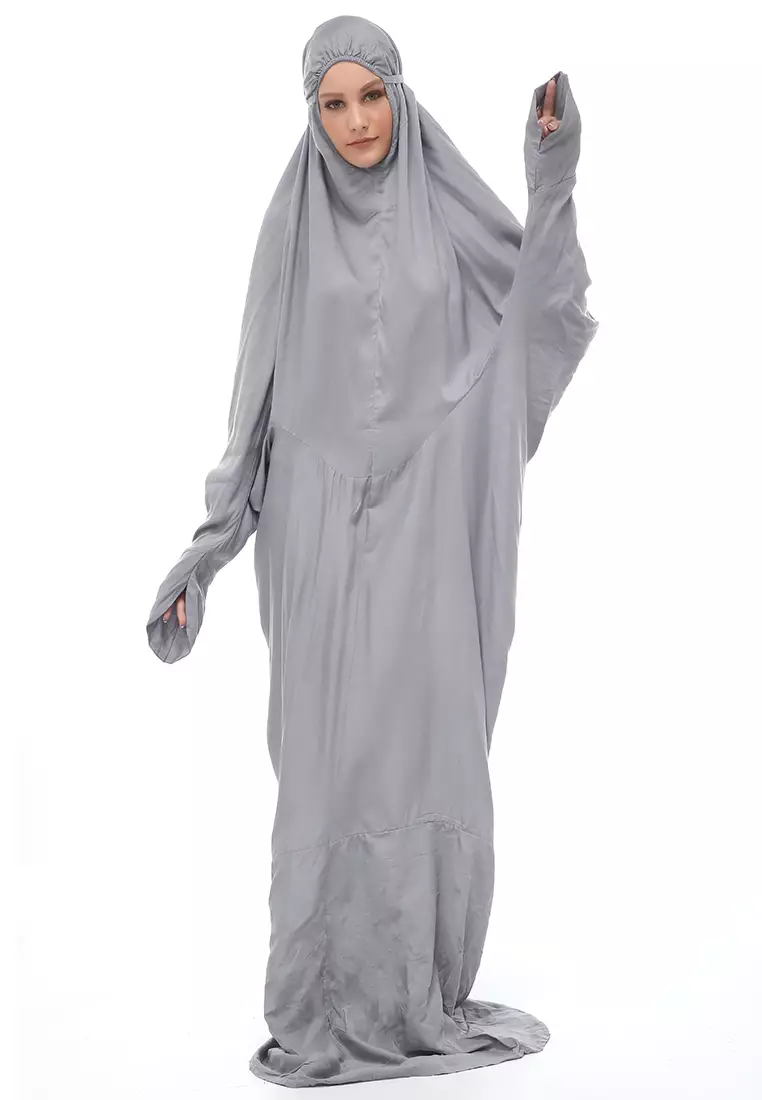 Karina Mukena Terusan Simple Muslimah Wanita Motif Polos Relaxed Fit - Abu Silver