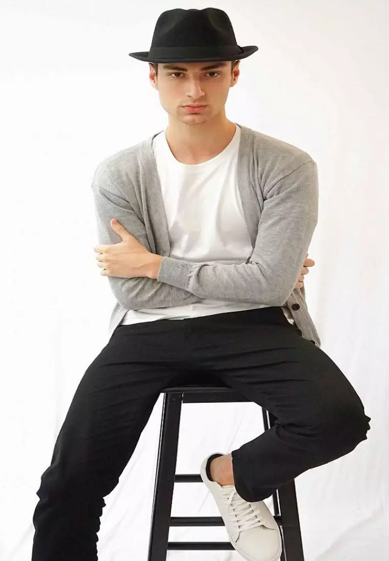 Topi Fedora Hat Fedora Hat Laken Hitam