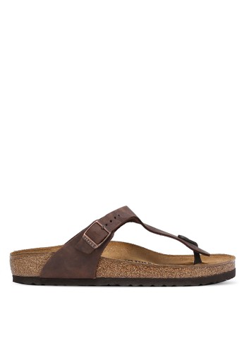 Birkenstock brown Gizeh Oiled Leather Sandals BI090SH0RCOFMY_1
