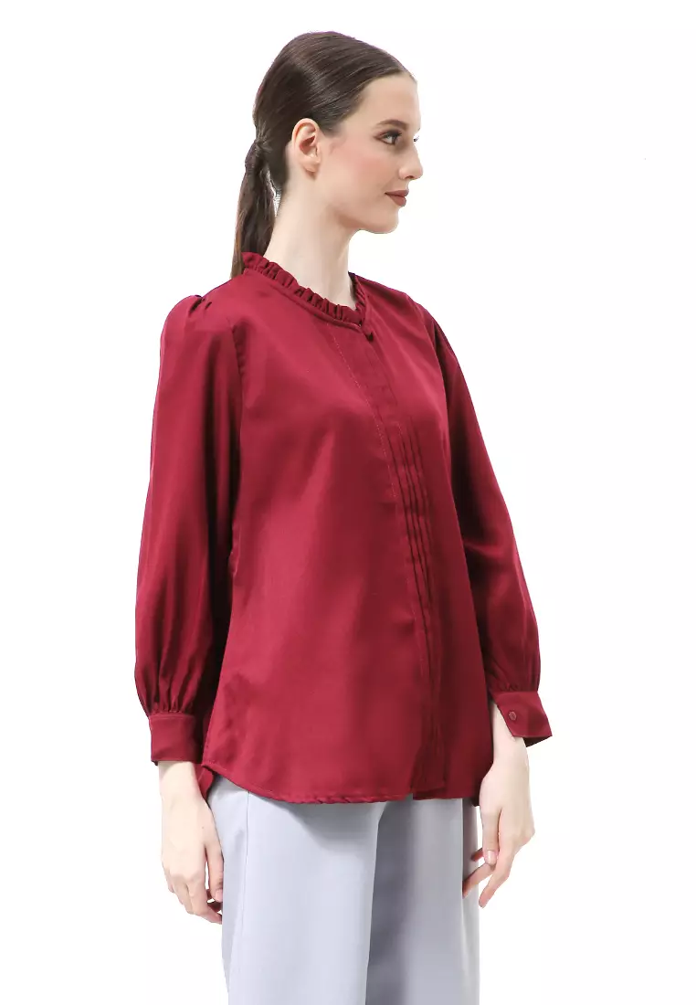 Vionka Kemeja Atasan Wanita Opnaisel Motif Polos - Maroon