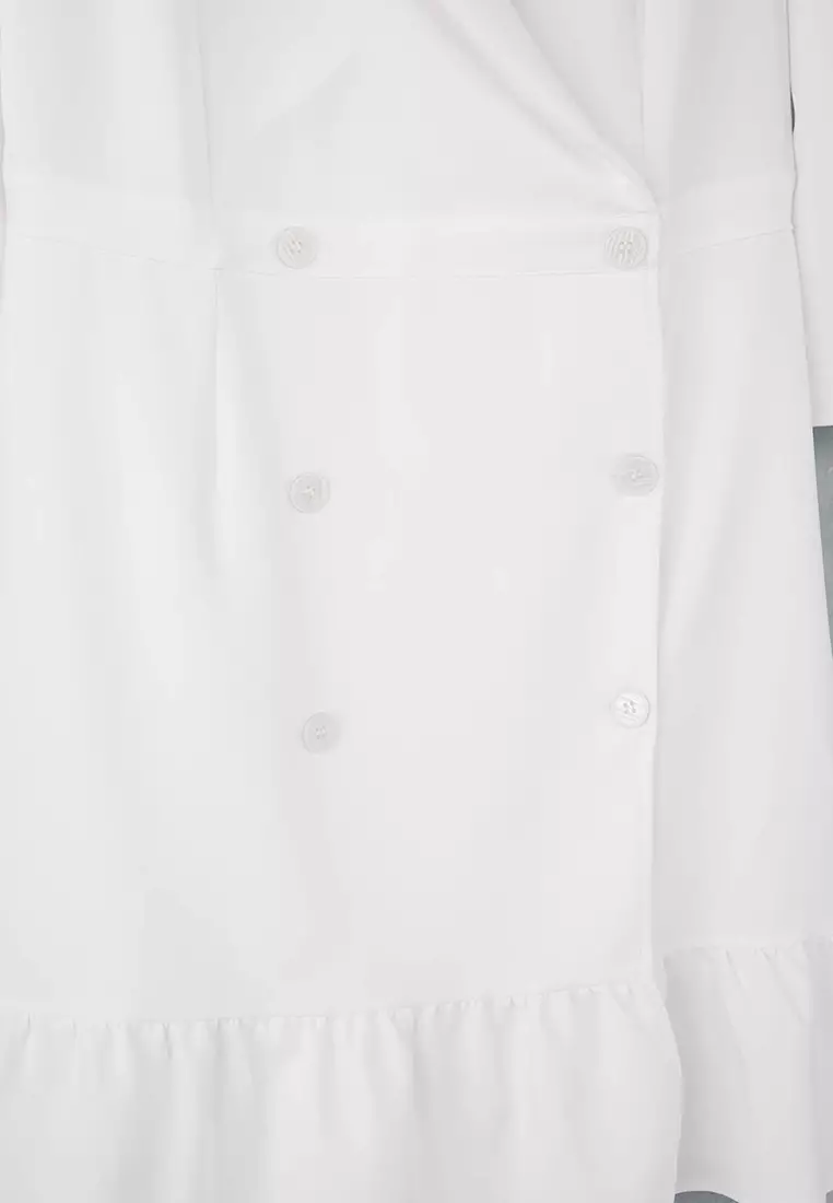 Ecru Plus Size Unlined Three Quarter Sleeve Mini Woven Jacket Dress