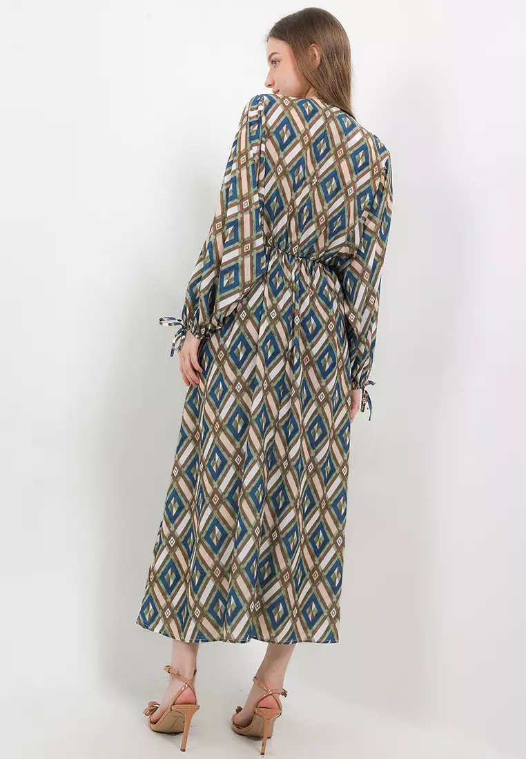 V Neck Printed Maxi Dress