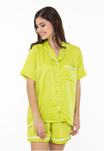 Madeleine's Yellow Lime Silk Short pajamas