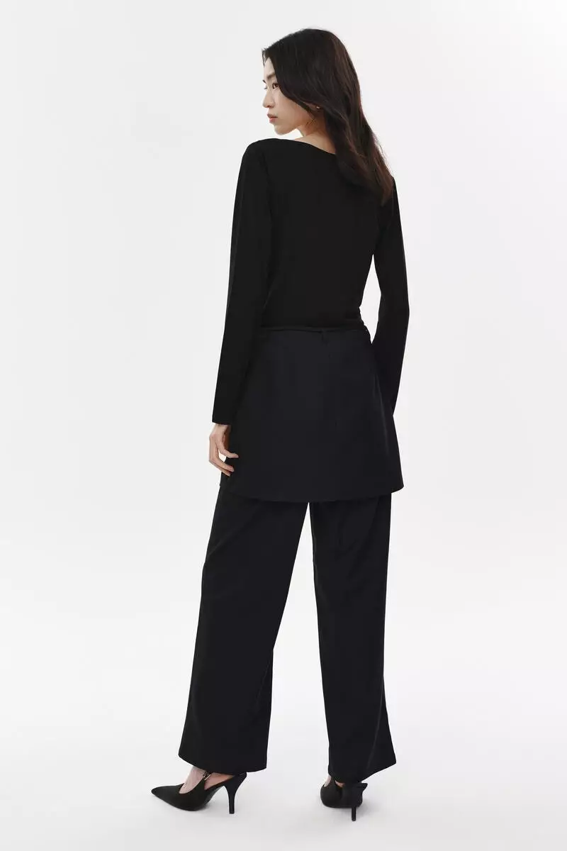 Skirt-layered trousers