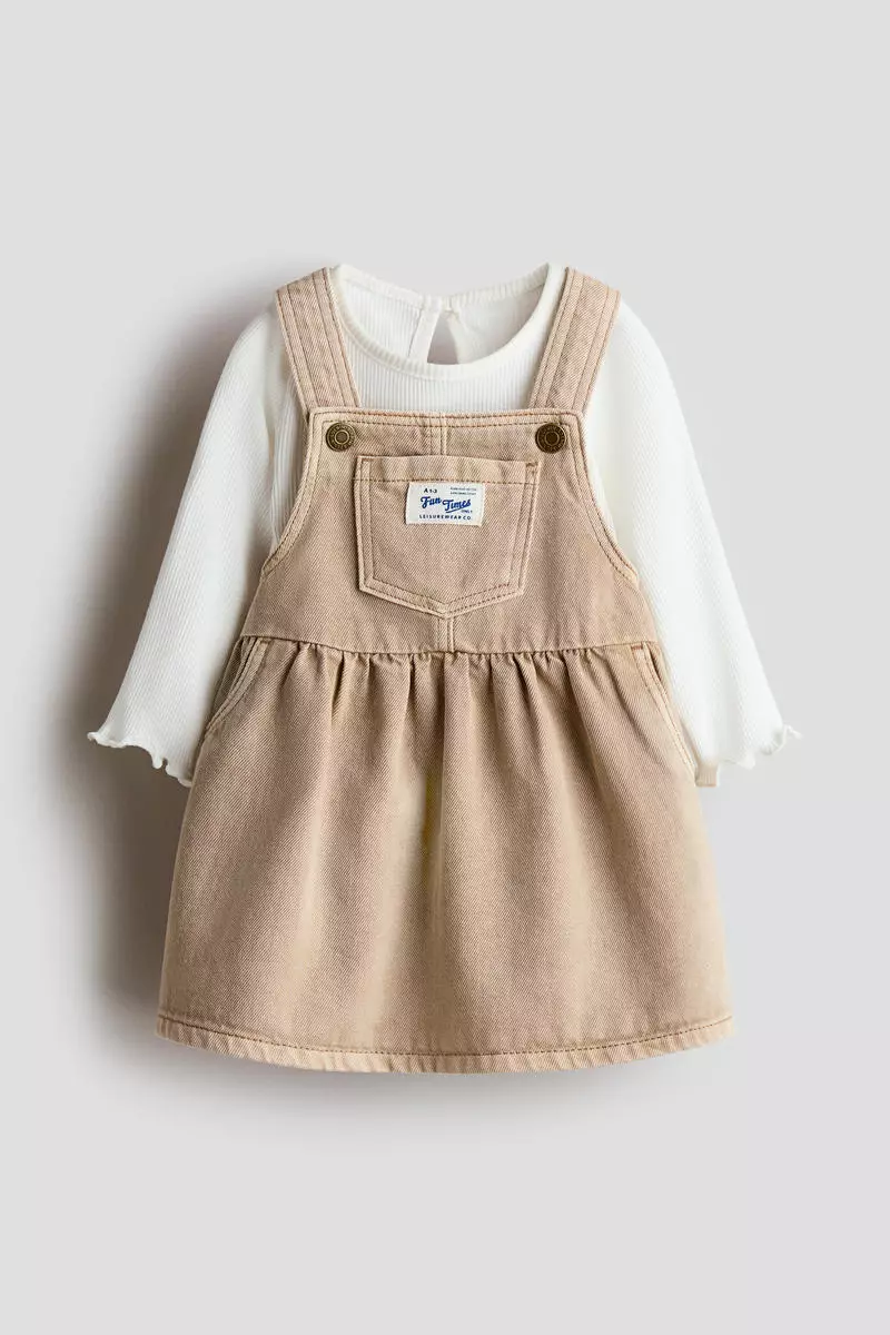 2-piece dungaree dress and top set
