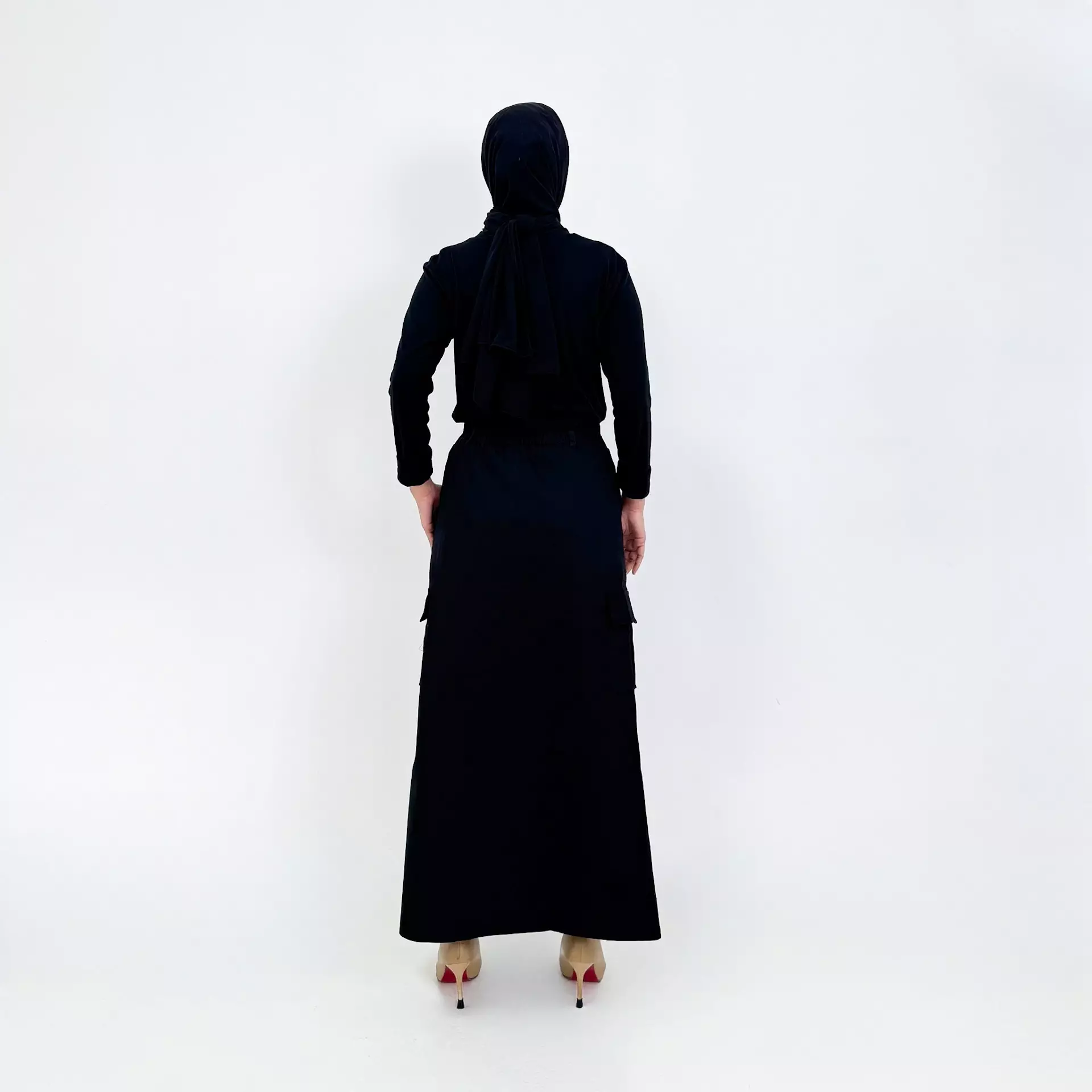 Rok Panjang Cargo Twill Keisha - HITAM