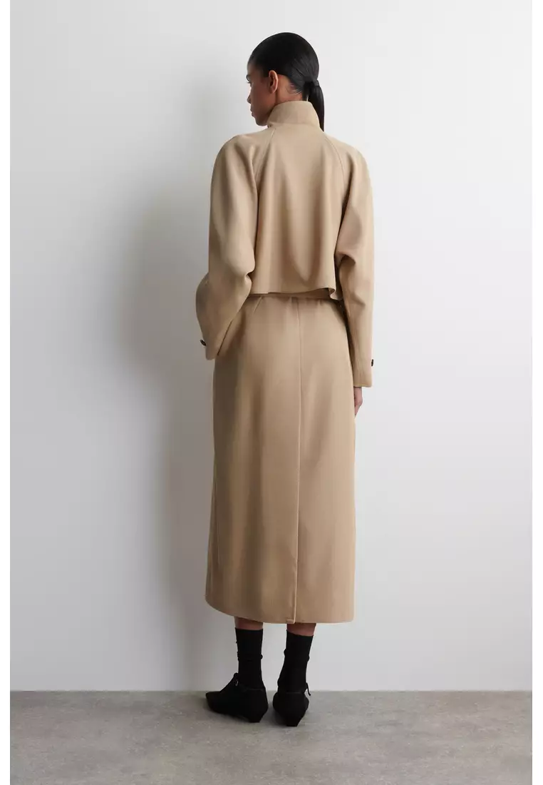WRAP-OVER WOOL-TWILL TRENCH COAT