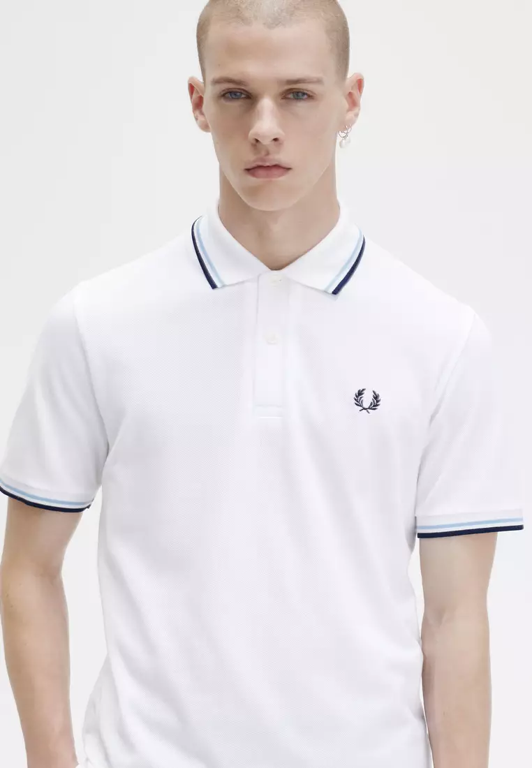 Fred Perry M12 Made in England Twin Tipped Fred Perry Shirt (White / Ice / Navy)
