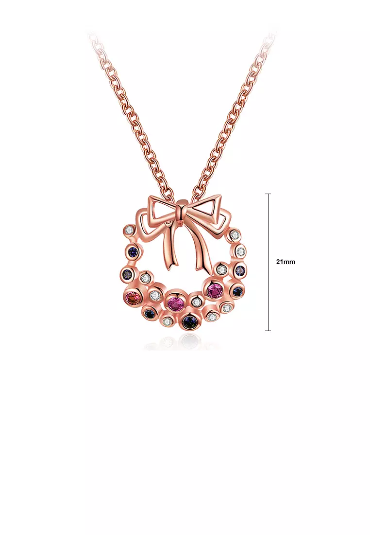 Buy Glamorousky Plated Rose Gold Bow Pendant with Colorful
