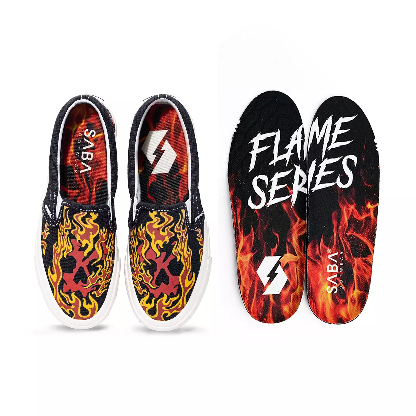 SABA Slip On Flame Skull Red - Sepatu Sneakers Casual Pria Wanita Original 100% FS-SL 25