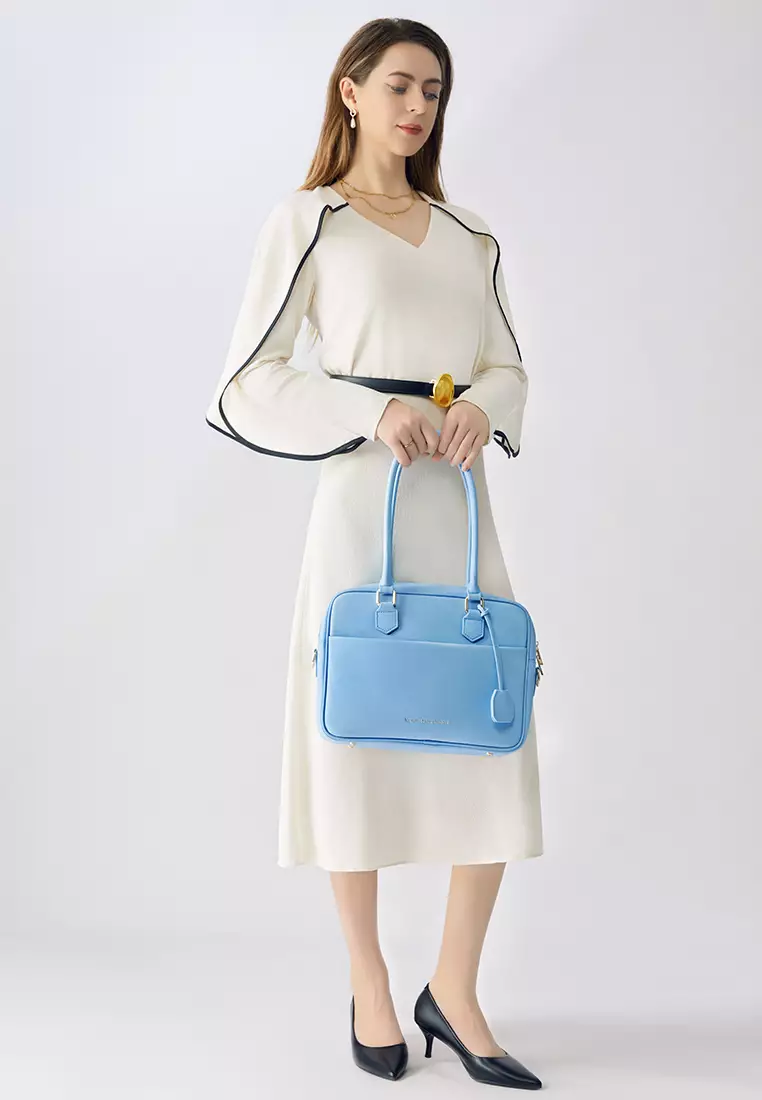 Margaret M Women's Blue Top Handle Handbag: 2-in-1 Microfiber Leather Travel Business Bag (Tablet compatible std. size 10")