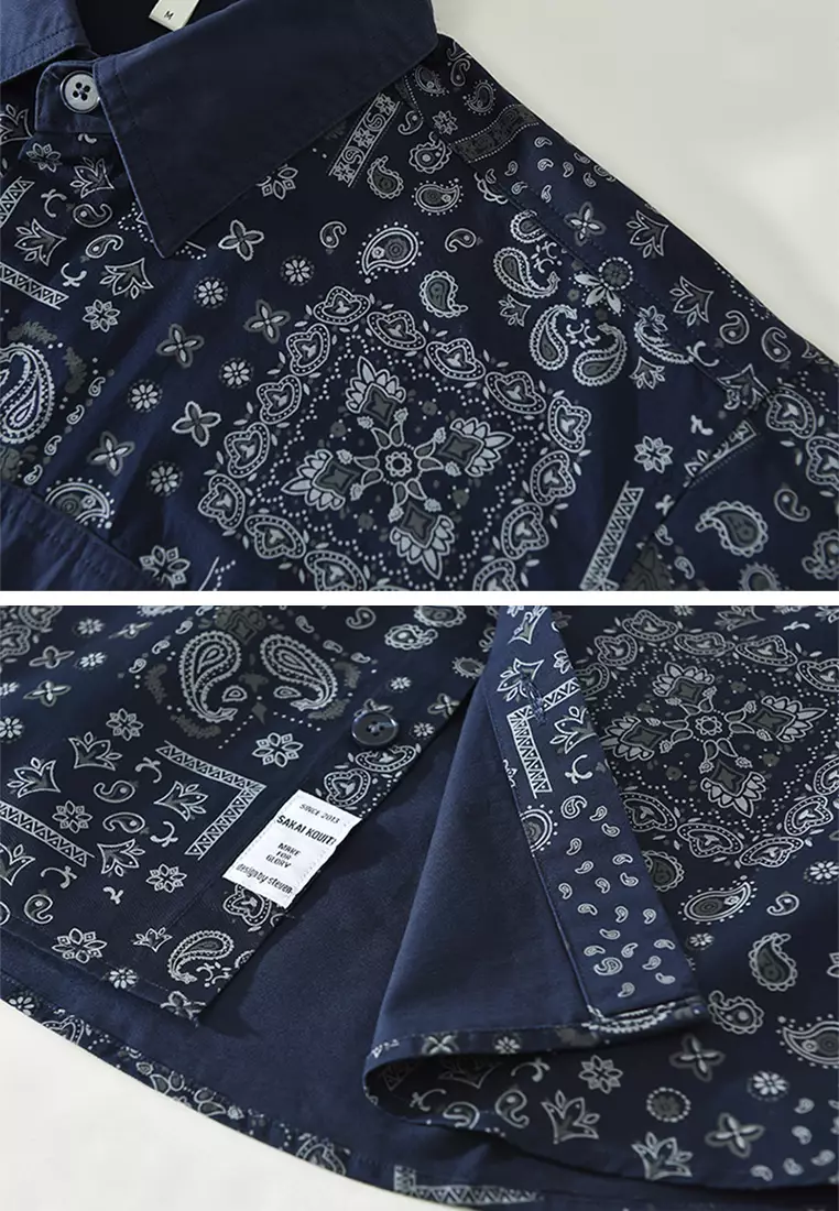 腰果花印花拼接長袖襯衫 WM6772