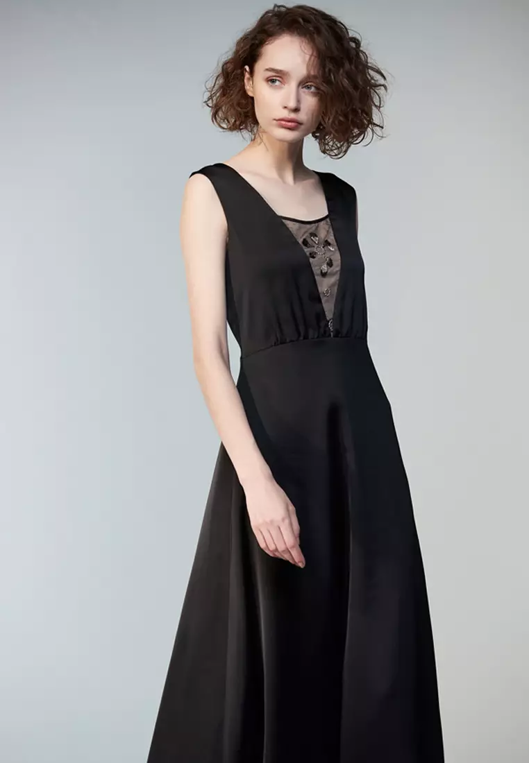 Peserico Brown Sleeveless Deep V-neck A-line Long Maxi Dress main image 1