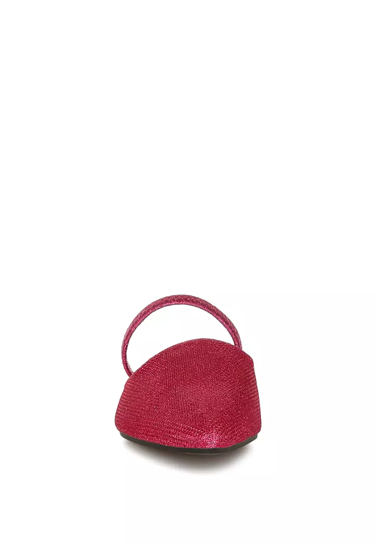 Glitter Faux Leather Flat Mules in Fuchsia