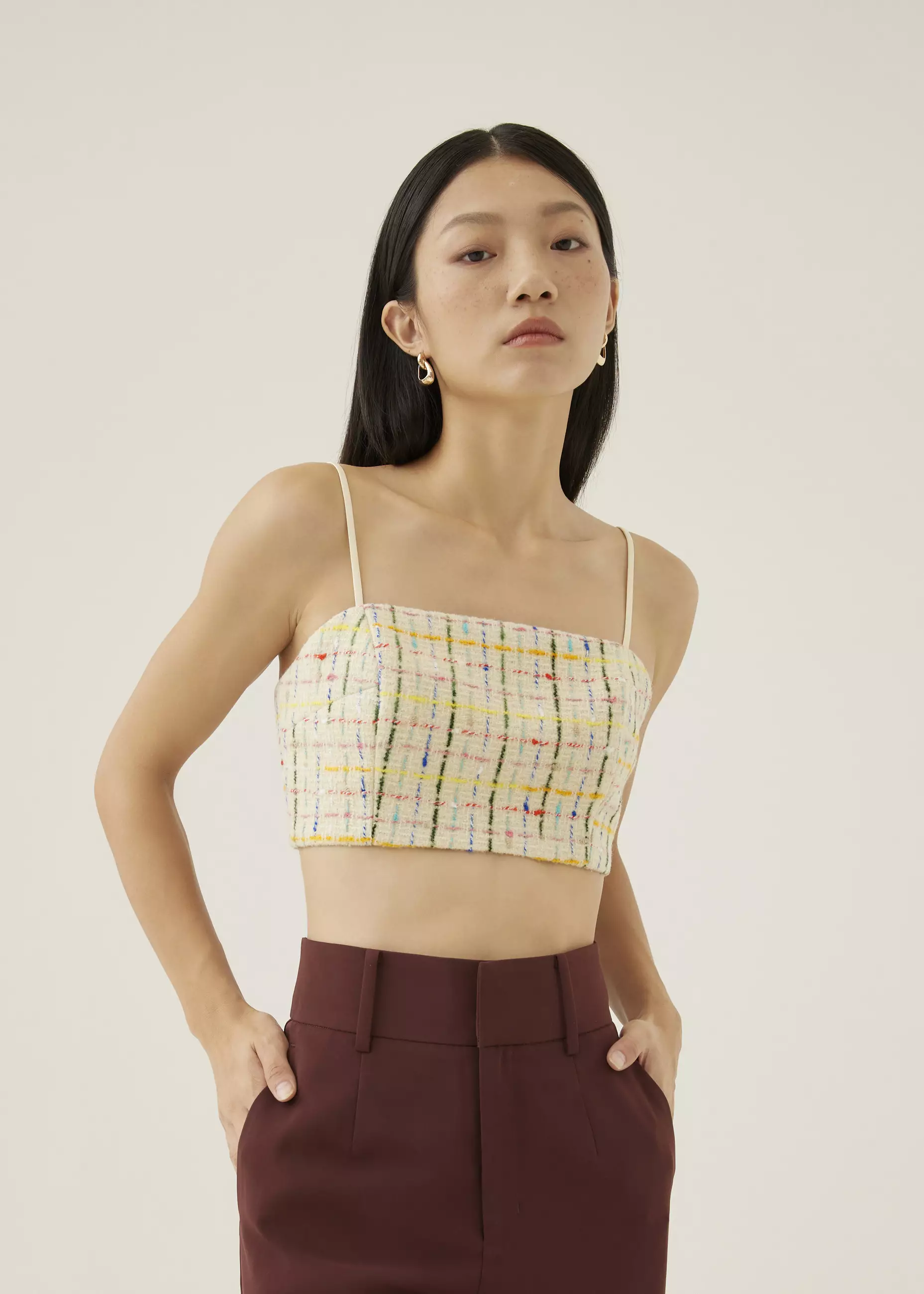 Jual Love, Bonito Atasan Wanita - Linette Padded Tweed Crop Top