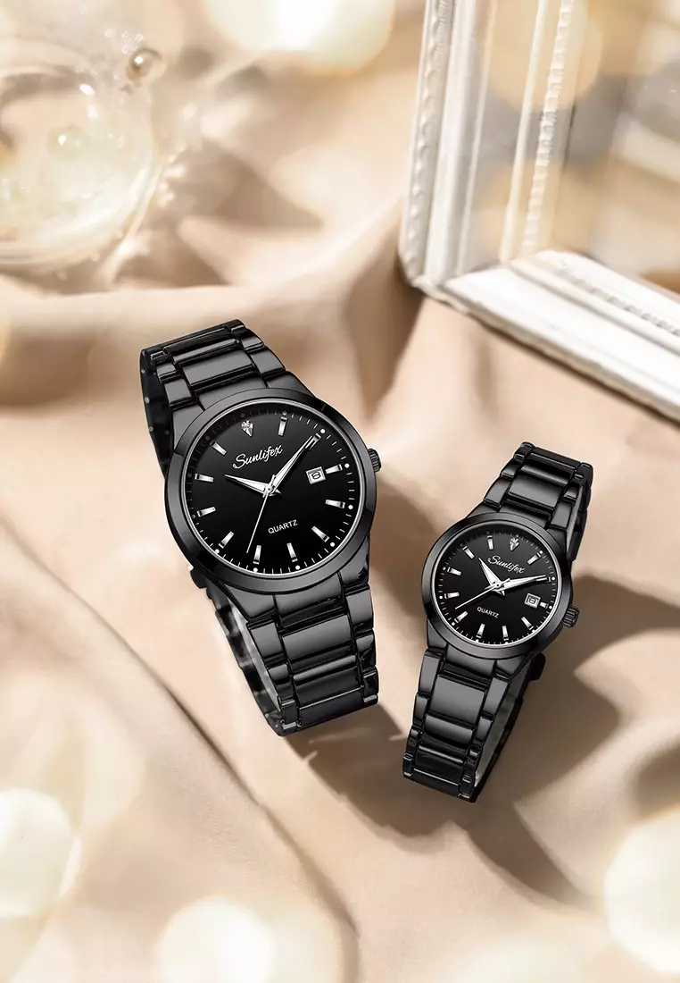 Jam Tangan Couple Original Tanggal Luminous Santai Tali Stainless Steel Jam Tangan Pria/Wanita 9108 allblack