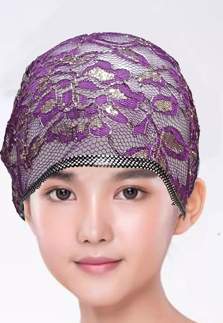 Brocade Beaded Turban Brokat Purple & Gold