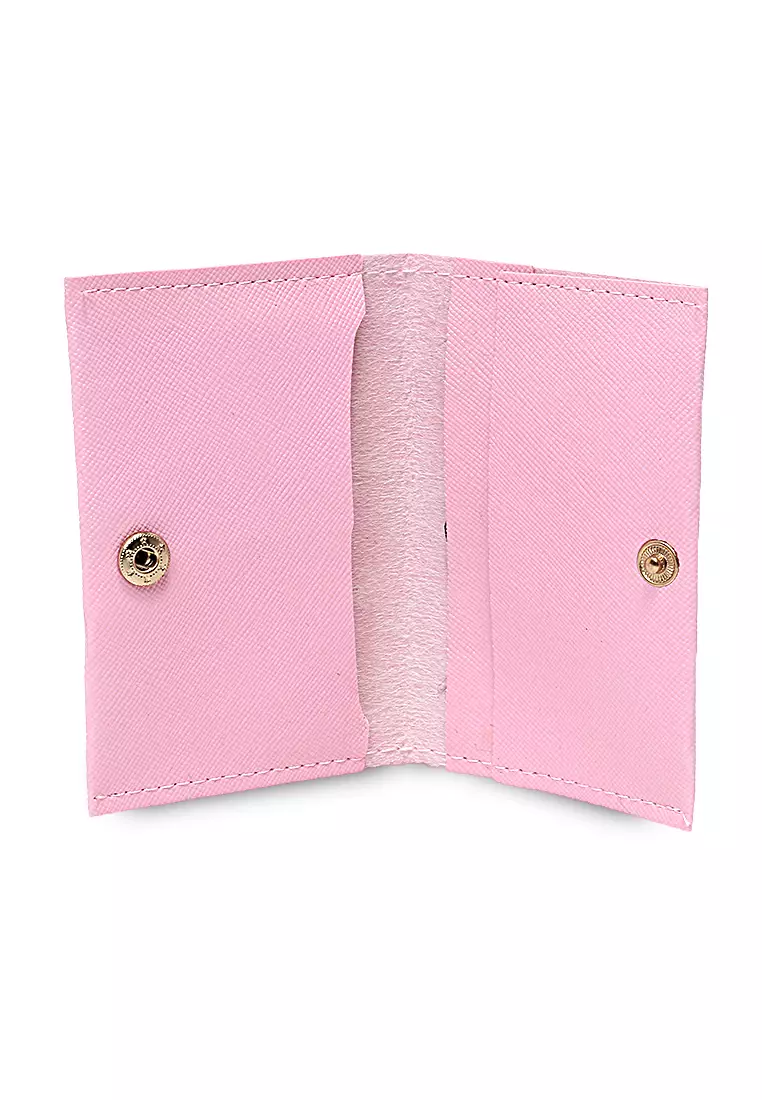 Dompet Mini Motif Polos Detail Snap Kancing Card Wallet Design Simple - Pink