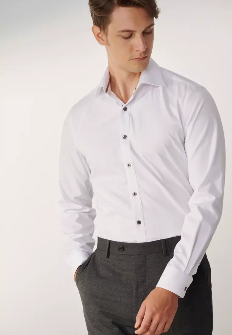 White Textured Slim Shirt