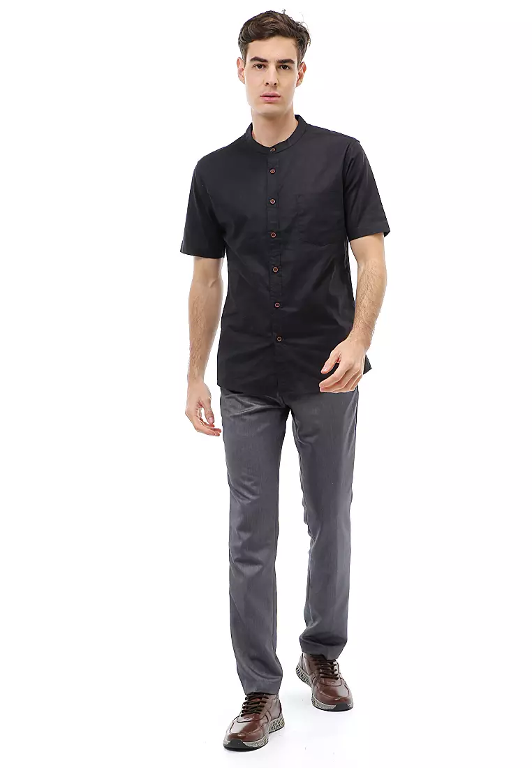 Dwan Atasan Kasual Kemeja Koko Pria Slim Fit Lengan Pendek Material Cotton ORIGINAL - Black