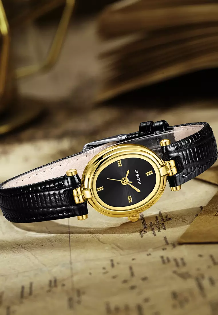 Jam Tangan Wanita Korean Anti Air Original Antik Elegan Tali Kulit Jam Tangan Cewek allblack