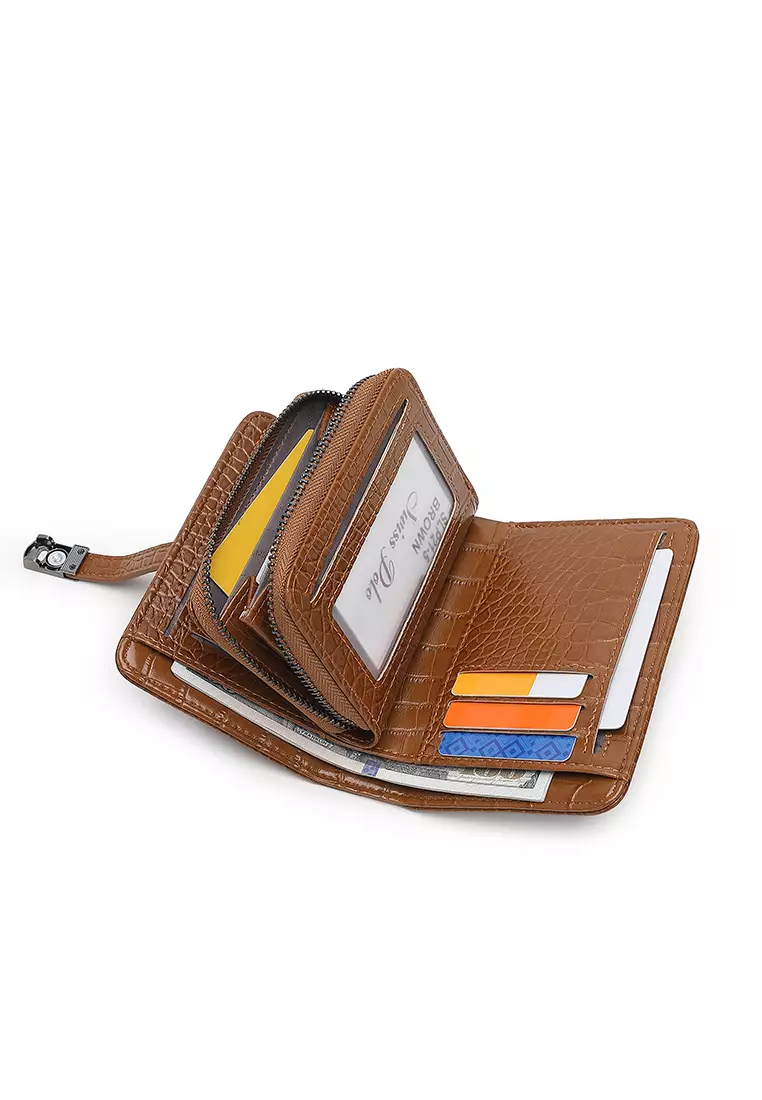 Women's Croc Wallet with Coin Compartment (短錢包) - 棕色