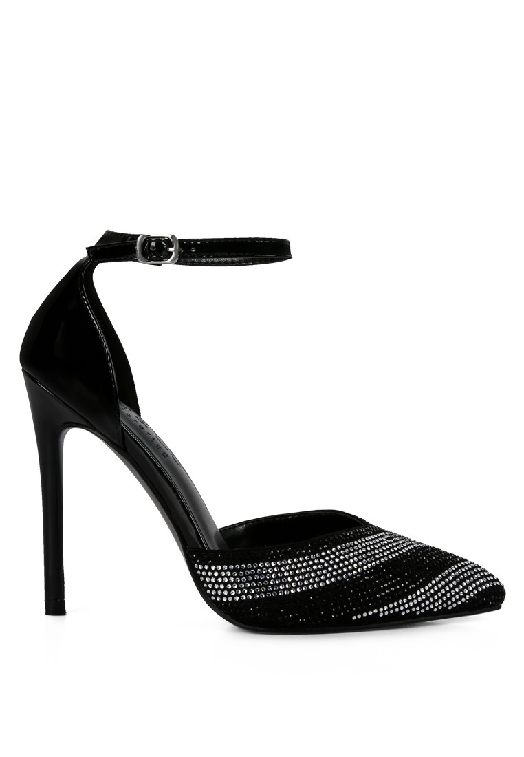 Black Diamante Stripes Stiletto Sandals