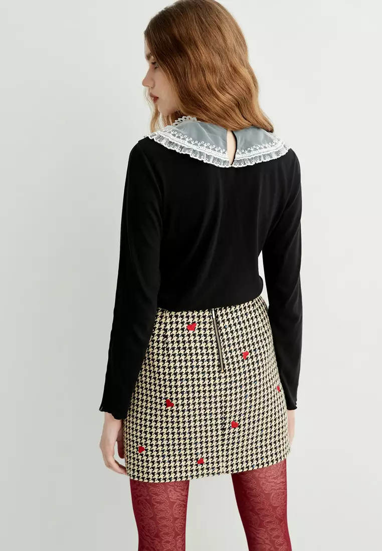 All Over Heart Embroidered Corset Waist Band Skirt