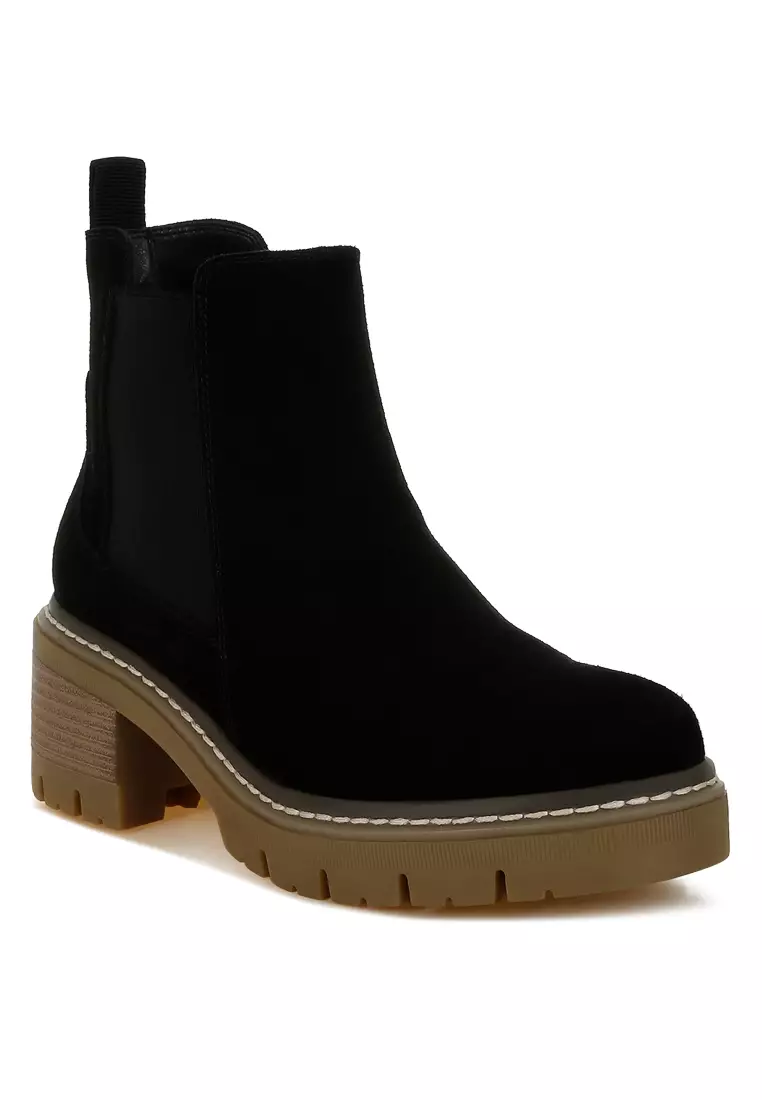 Suede Chunky Chelsea Boots in Black