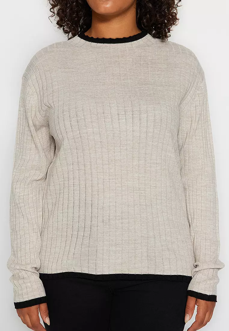 Plus Size Stripe Detailed Knitwear Sweater