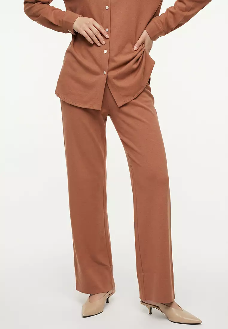 Light Brown Linen Look Mother-of-Pearl Buttoned Woven Bottom-Top Set TCTSS25US00029