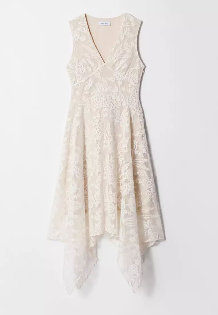 V-Neck Lace Midi Dress