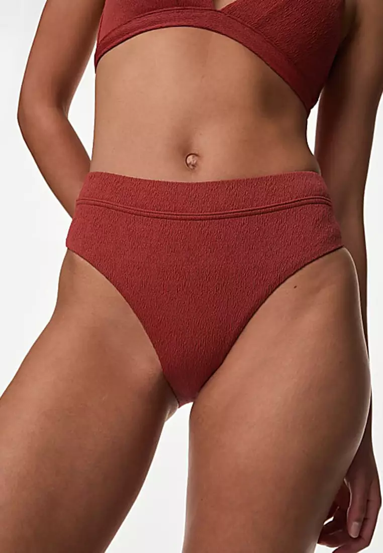 Textured High Waisted High Leg Bikini Bottoms