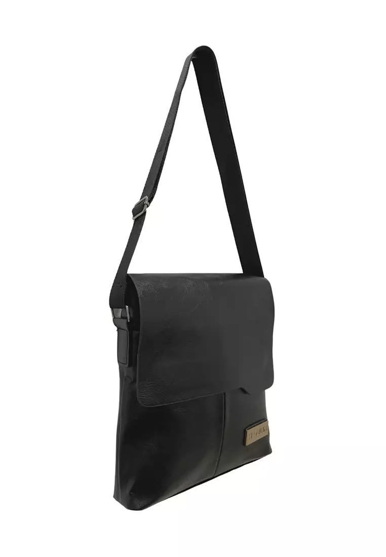 Roger Tas Selempang Bisnis Pria Messenger Bag Material Kulit Leather ORIGINAL - Black