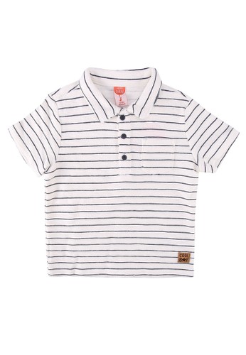 black and white striped polo shirt