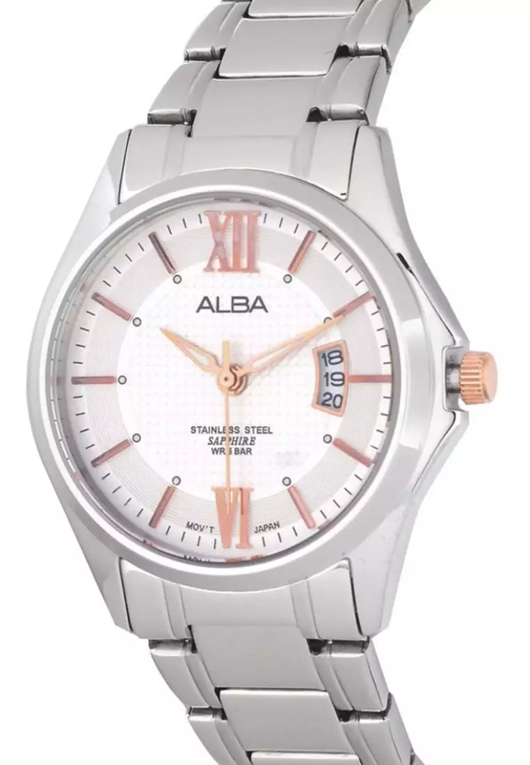 Jam Tangan Wanita Alba Original Garansi Resmi Strap Stainless Steel Silver AH7F35 AH7F35X1 Silver