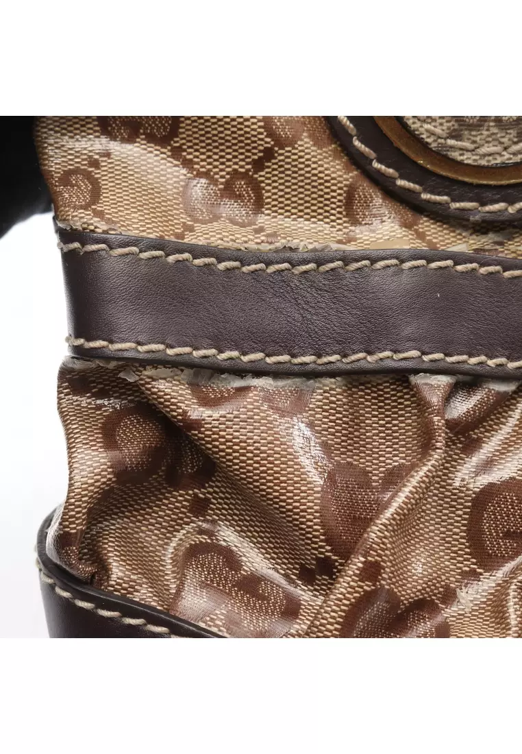 Pre-Loved Gucci GG Crystal Handbag tote bag Coated canvas leather beige Brown