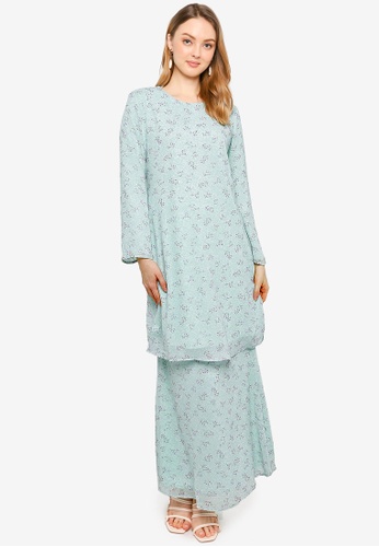 Buy Era Maya Blossom Freesia Mint Green Ash Baju Kurung Chiffon 2021 Online Zalora Singapore