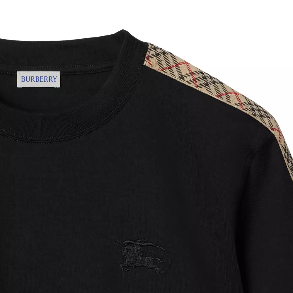 Check Trim Cotton T-Shirt Black