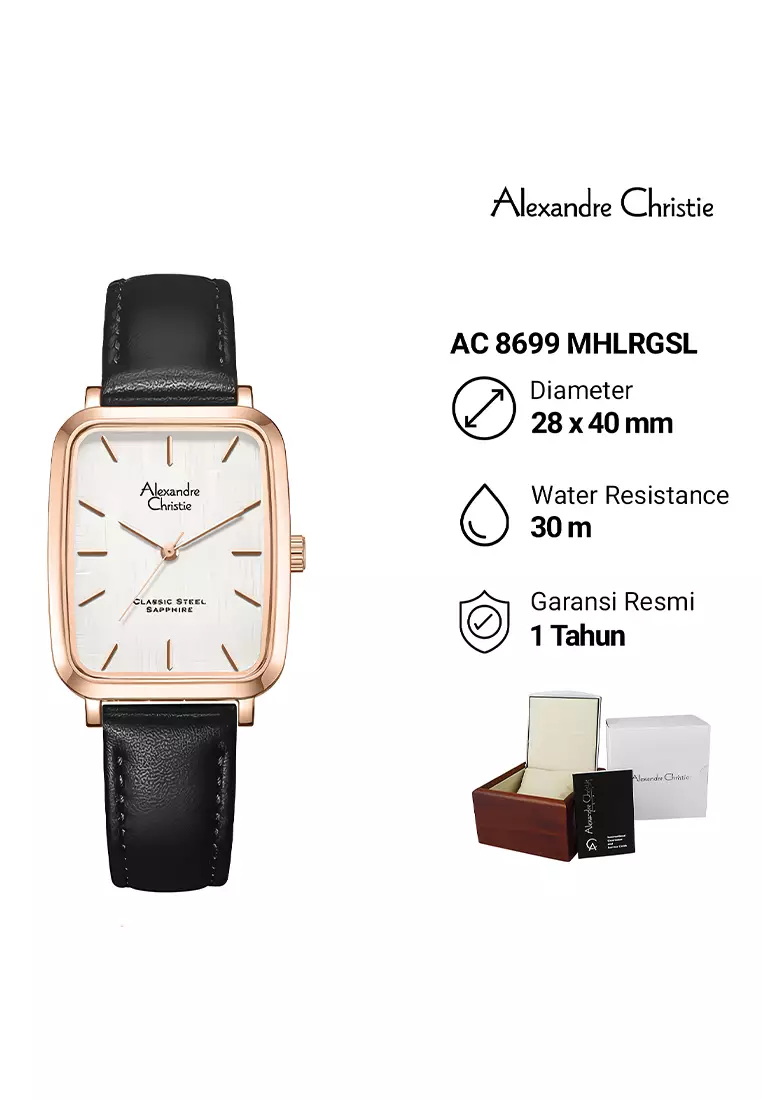 Alexandre Christie Sapphire - Jam Tangan Analog Pria - Rosegold Case Black Leather Strap - 8699 MHLRGSL