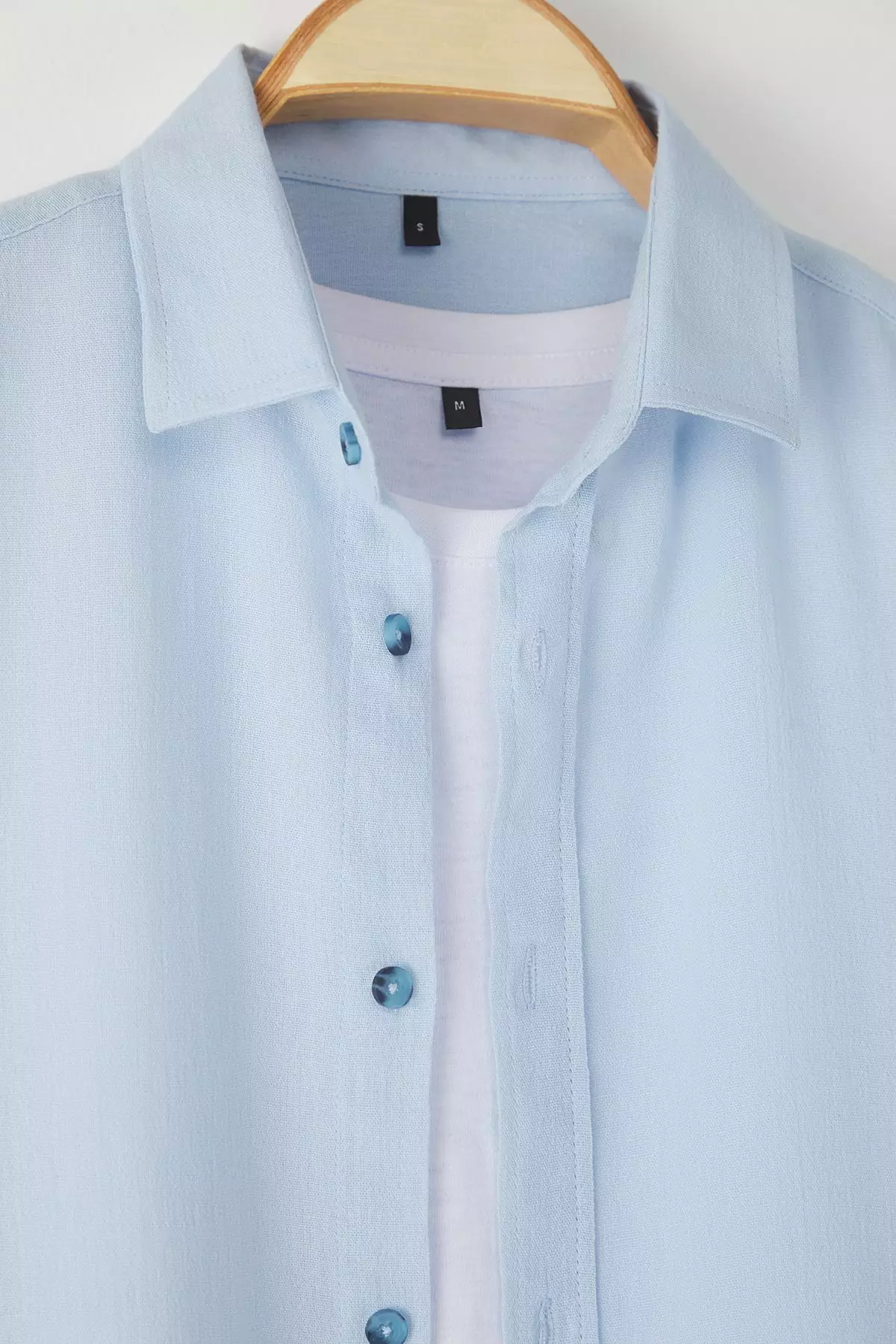 Light Blue Regular Fit Epaulette Wrinkled Effect Linen Look Shirt TMNSS23GO00061