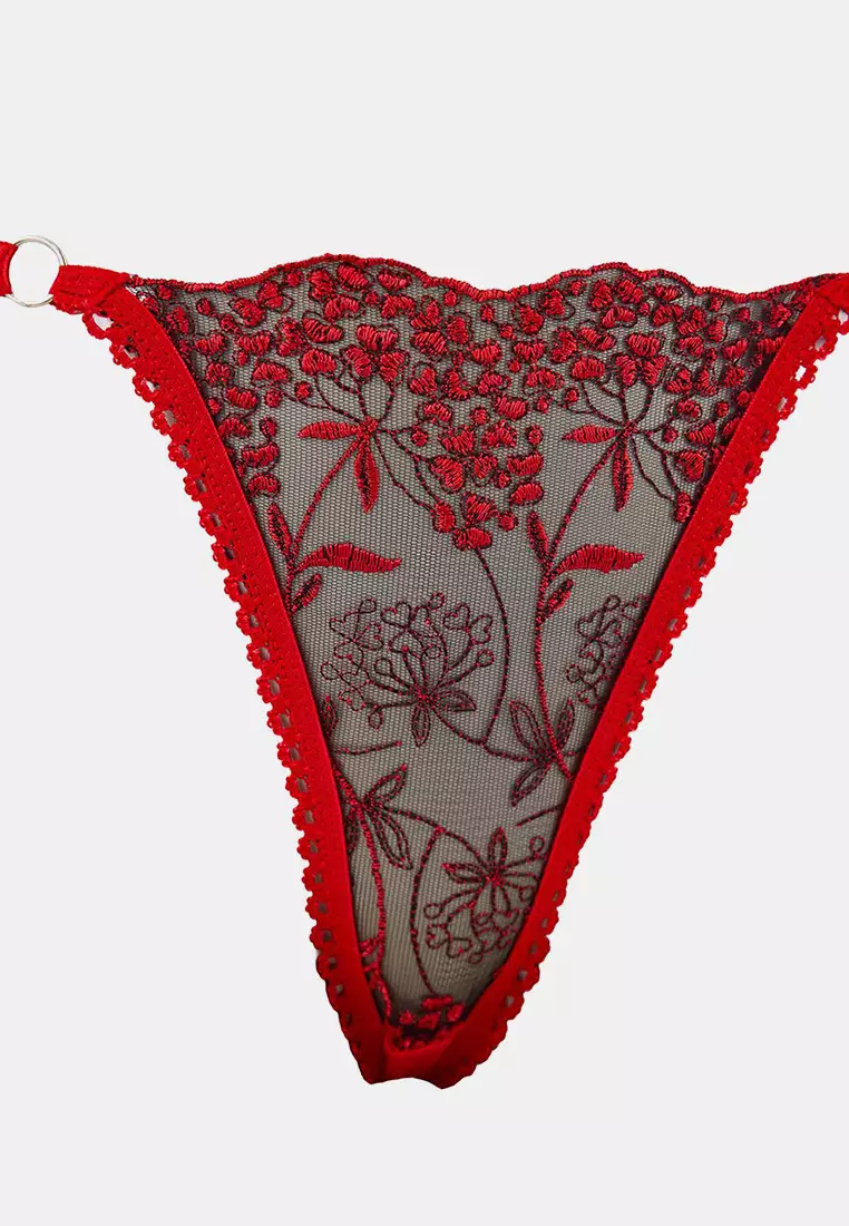 Red Brode Floral Capless Underwear Set Thmss26Cc2