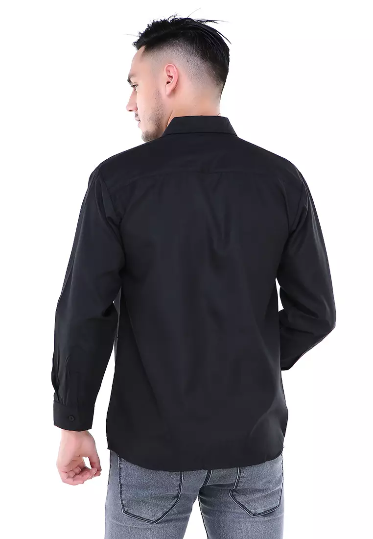 Dwan Shirt Lengan Panjang Pria Formal Material Cotton Double Twist ORIGINAL - Black