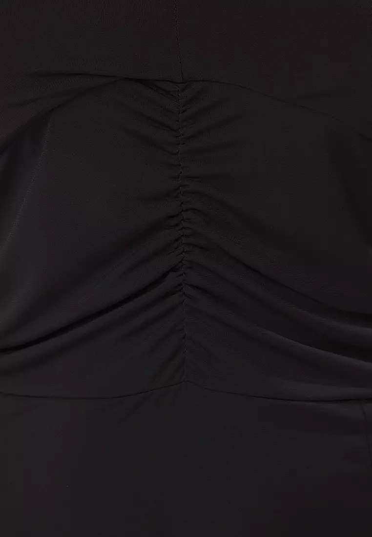 Black Halter Neck A-line Knit Plus Size Dress TBBSS25AH00177