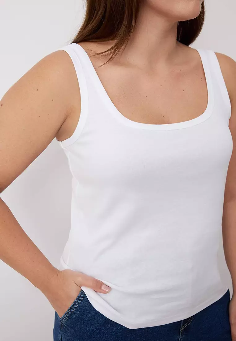 White U-Neck Soft Fabric 100% Cotton Knitted Large Size Undershirt