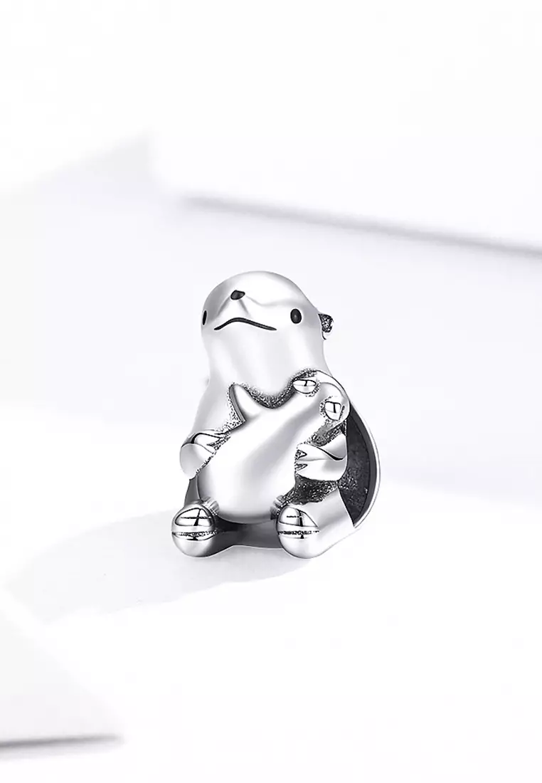 Solid 925 Sterling Silver Baby and Mama Beaver Animal Hugging Charm